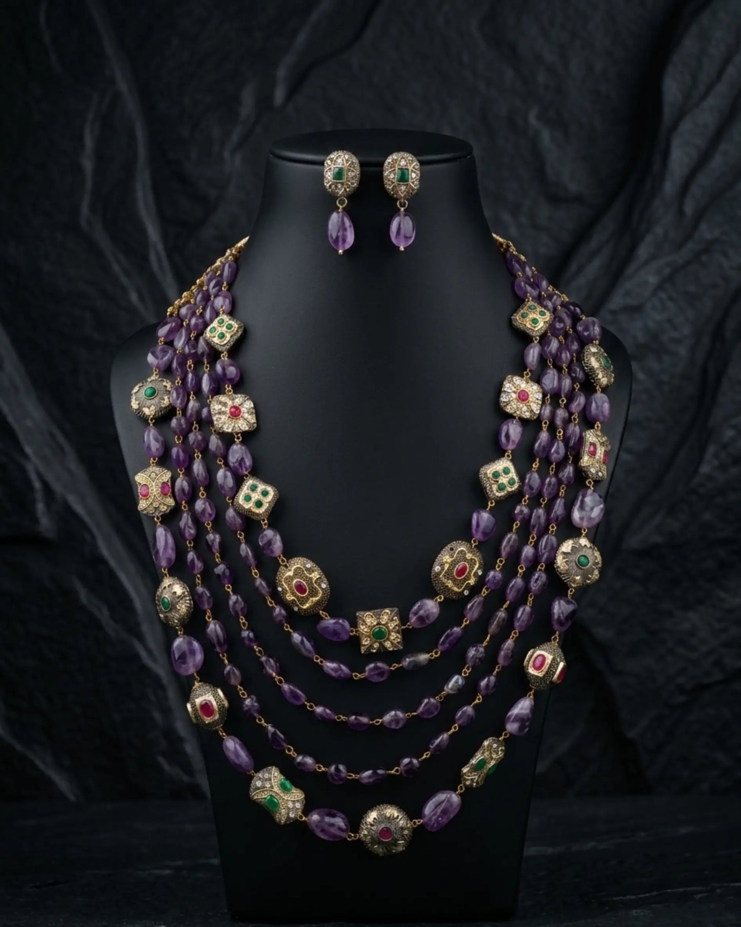 Amethyst Panchlayer Mala Set Zestro