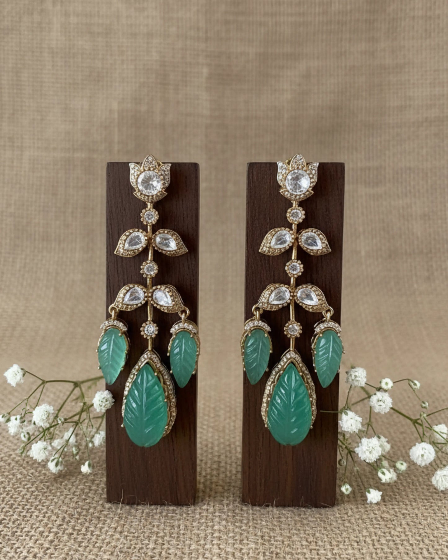 Leaf Crystal Drops Earrings Zestro