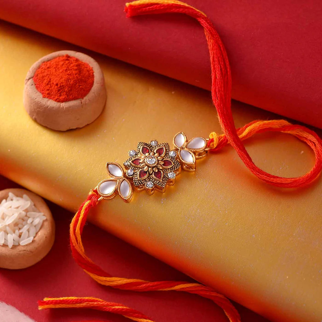 Antique Floral Kundan Rakhi