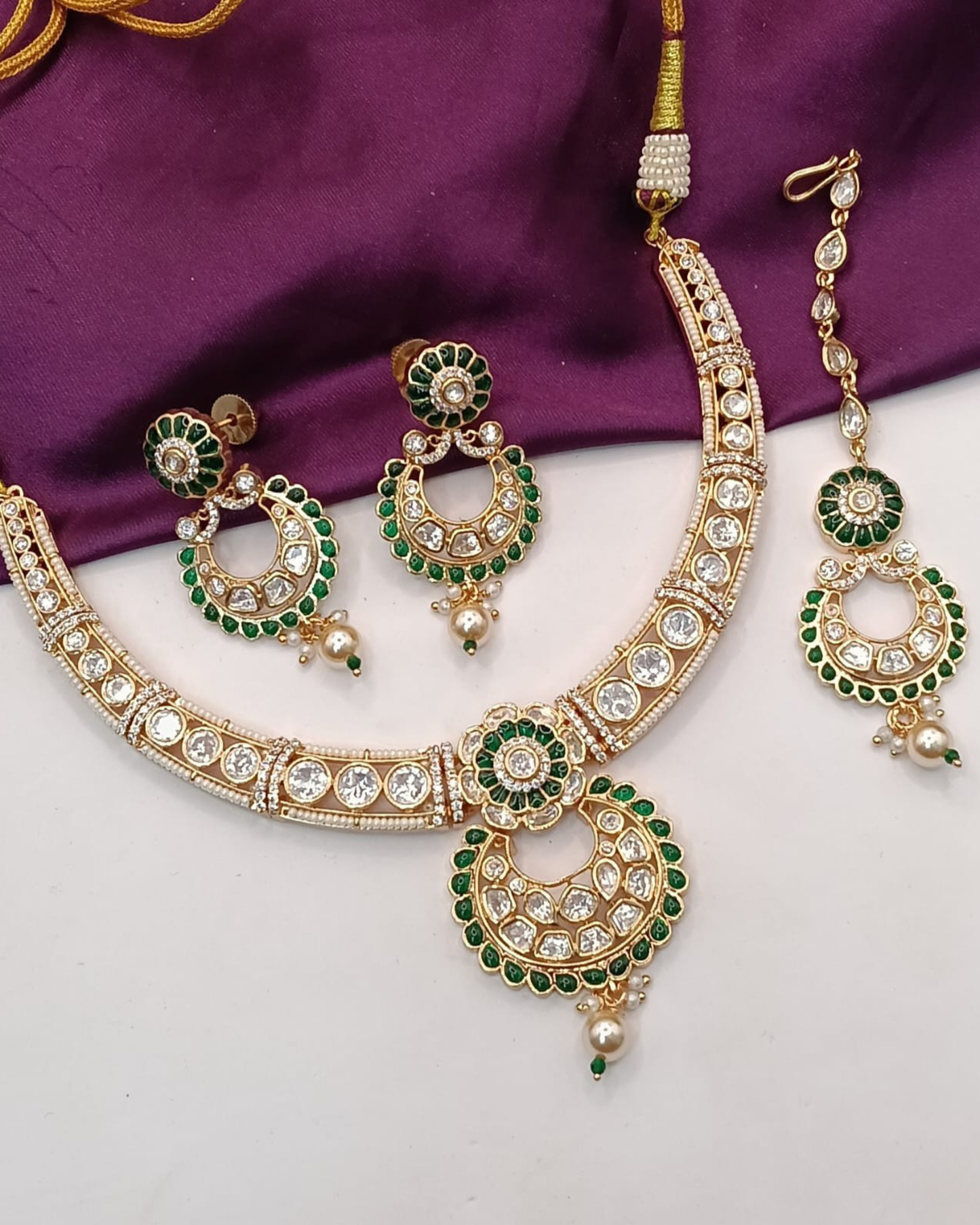 Chandbali Kundan Set with Maang Tikka
