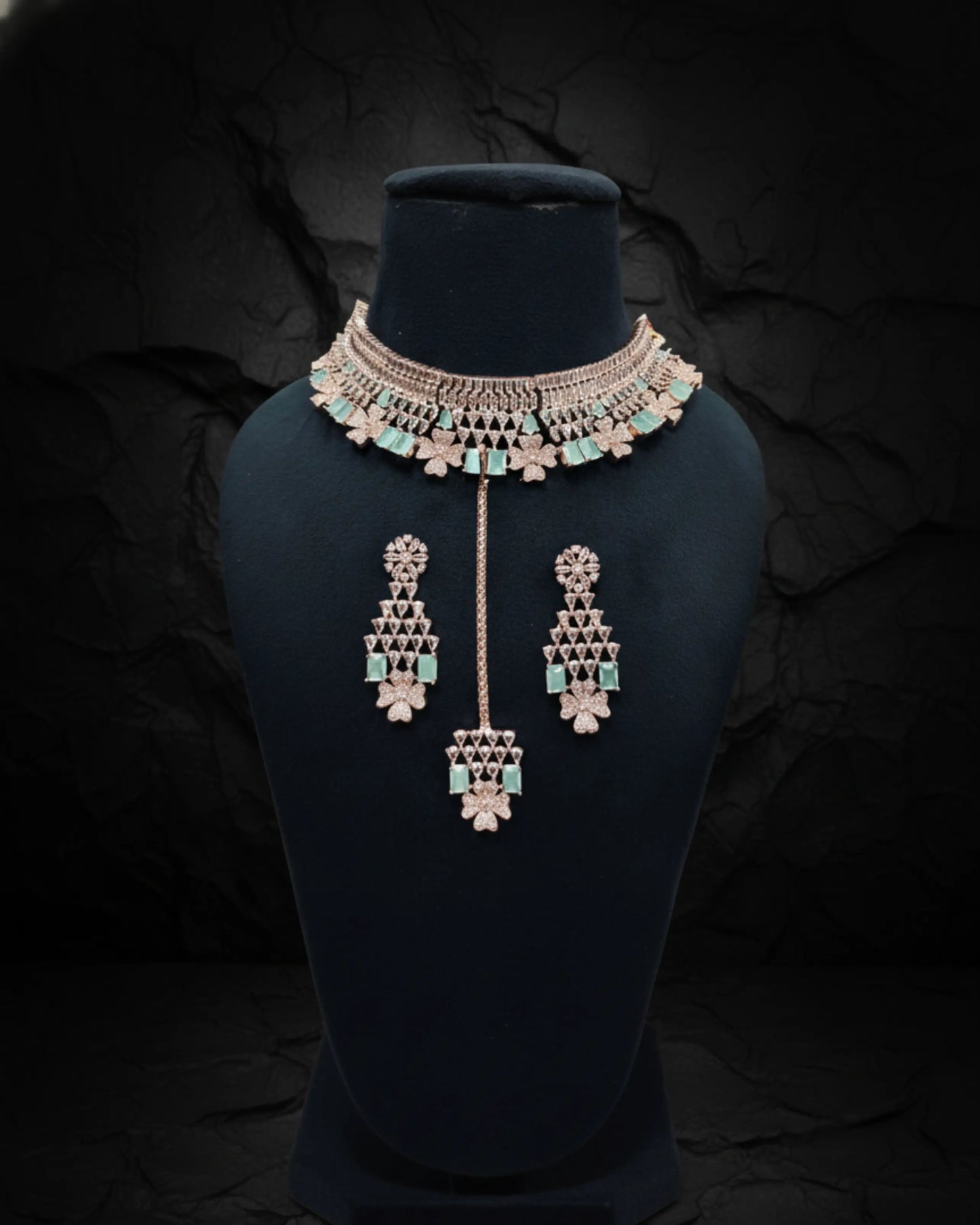 Mint Green AD Necklace Set Zestro