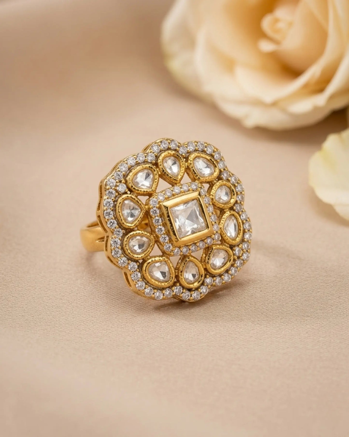 Noor Pushp Kundan Ring Zestro