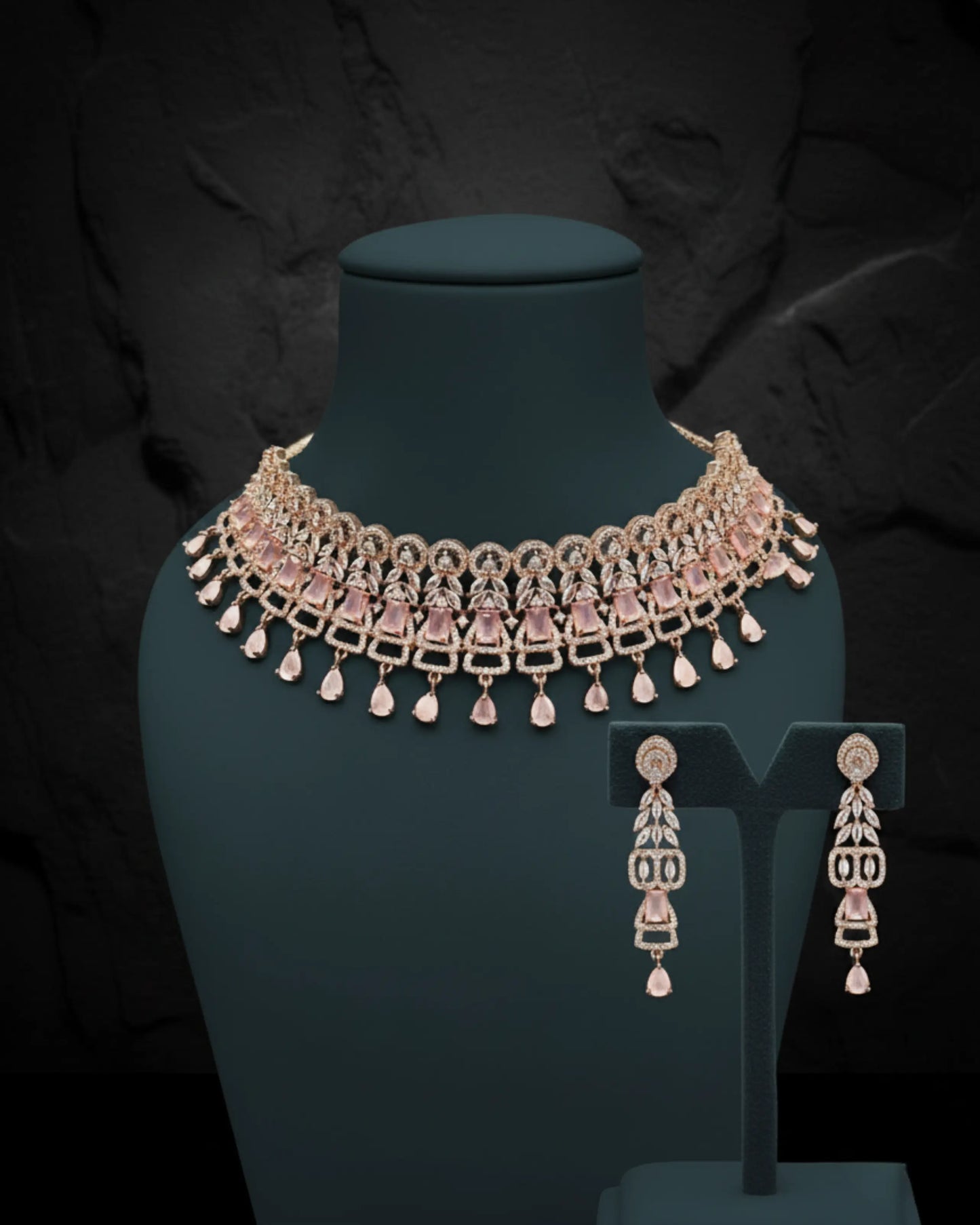 Pink Crystal Necklace Set Zestro