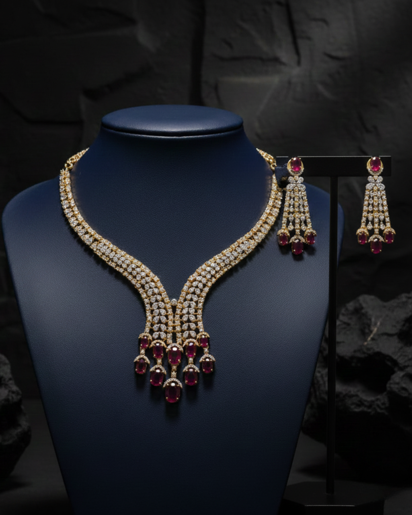 Ruby Cascade Necklace Set