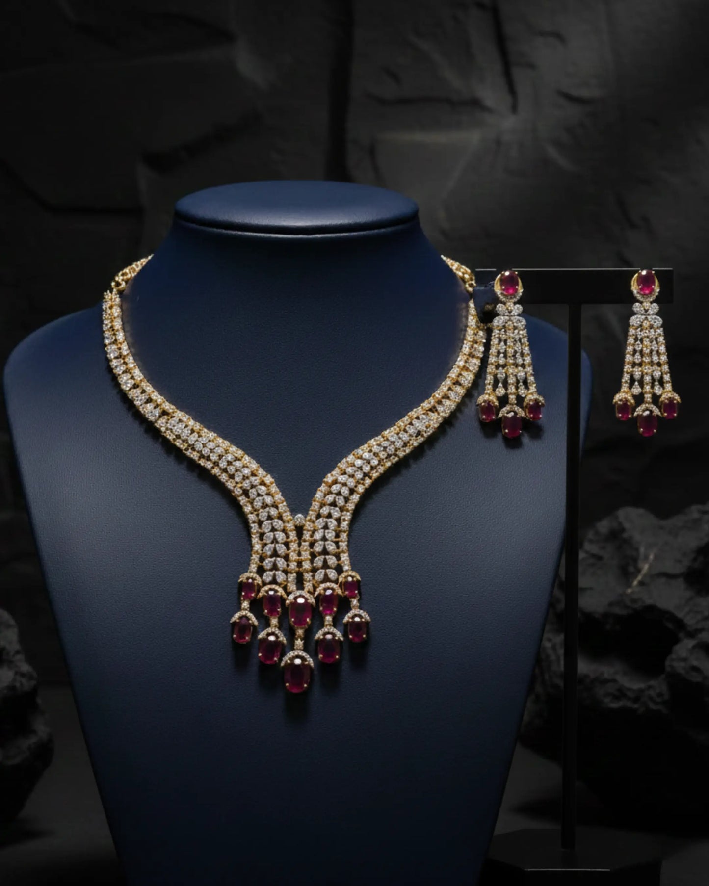 Ruby Cascade Necklace Set Zestro