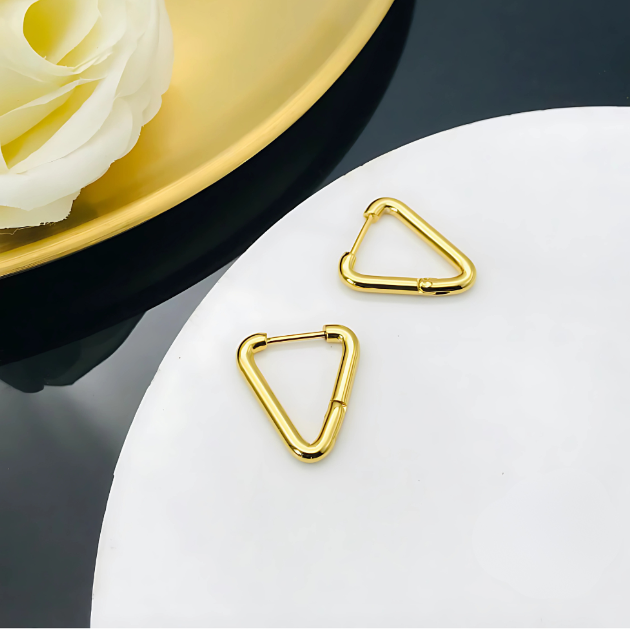 Golden Geo Triangle Hoops