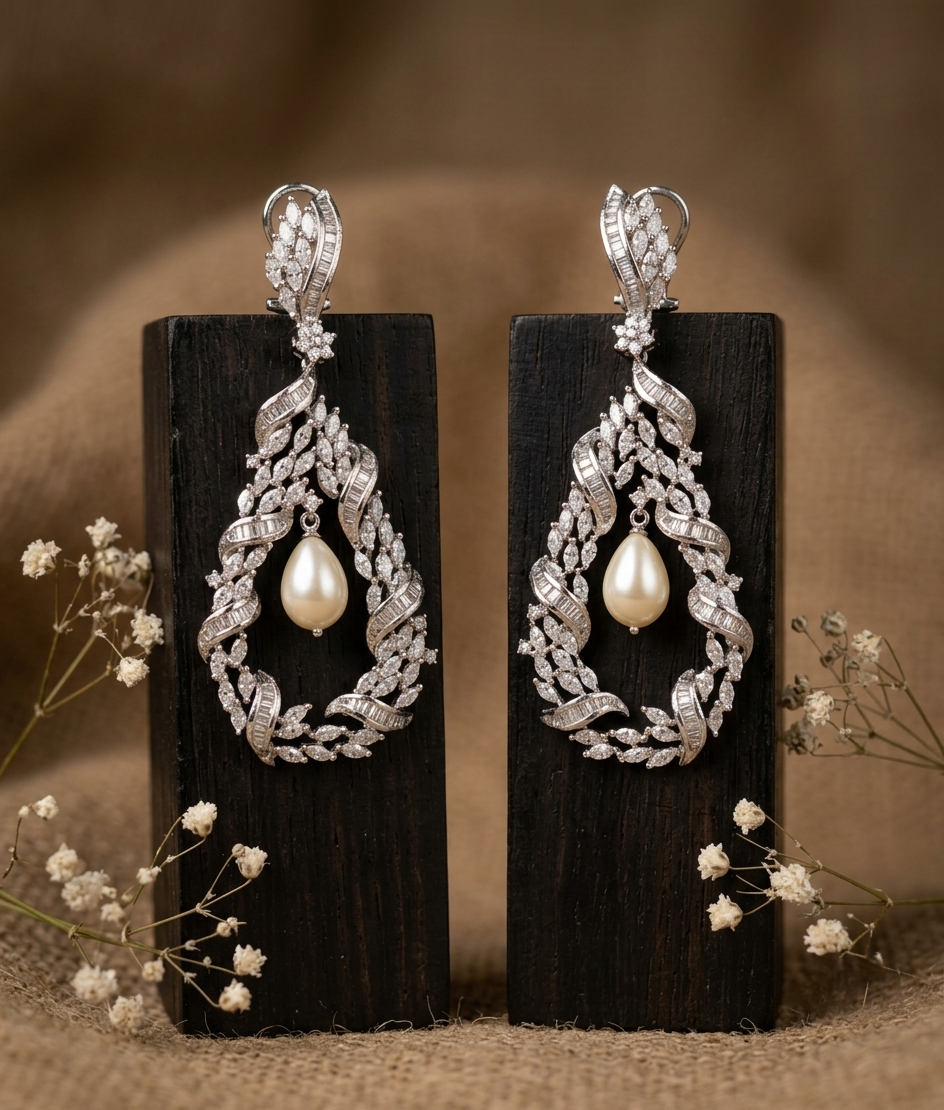 Evania CZ Pearl Earrings