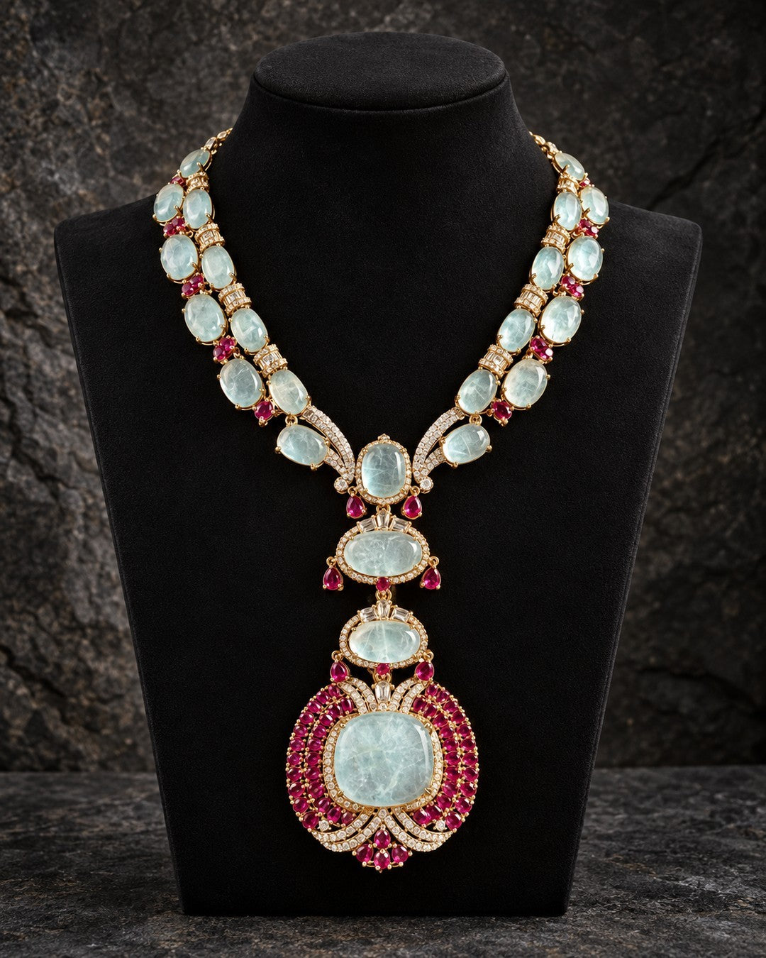 Double Sapphire Semi Percious Necklace Set