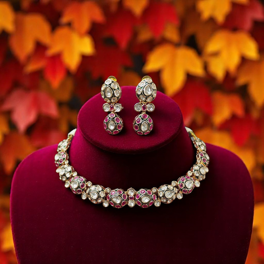 One liner Kundan Meena Necklace