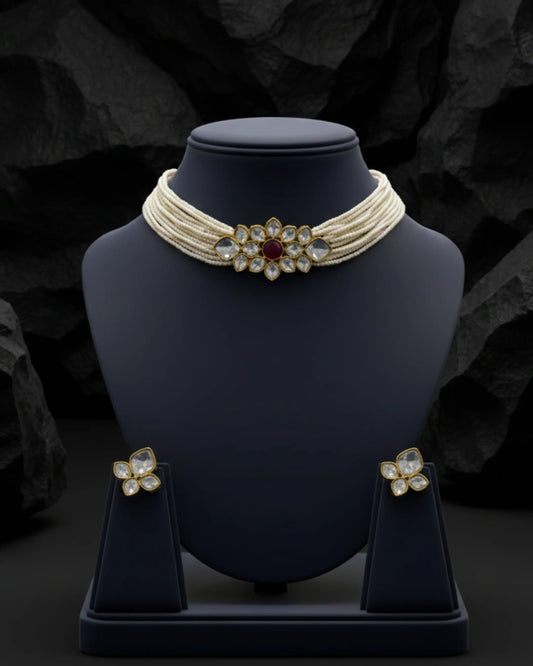 Aabha Pearl Kundan Choker Set Zestro