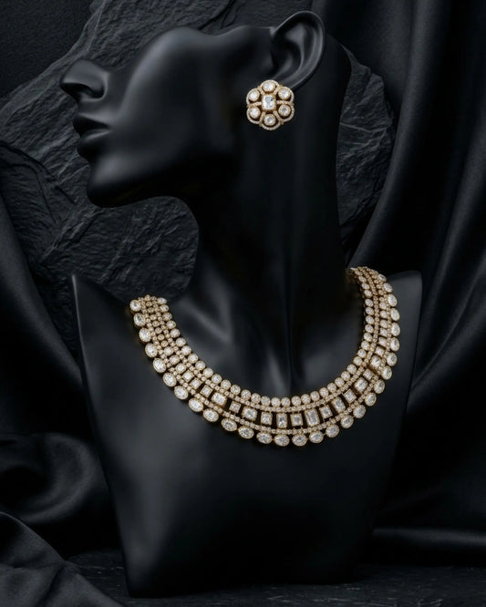 Aabira Moissanite Kundan Necklace Set Zestro