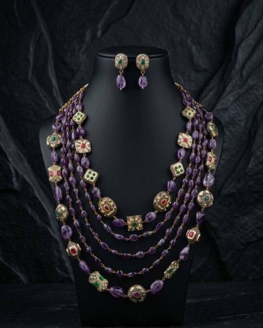 Amethyst Panchlayer Mala Set Zestro