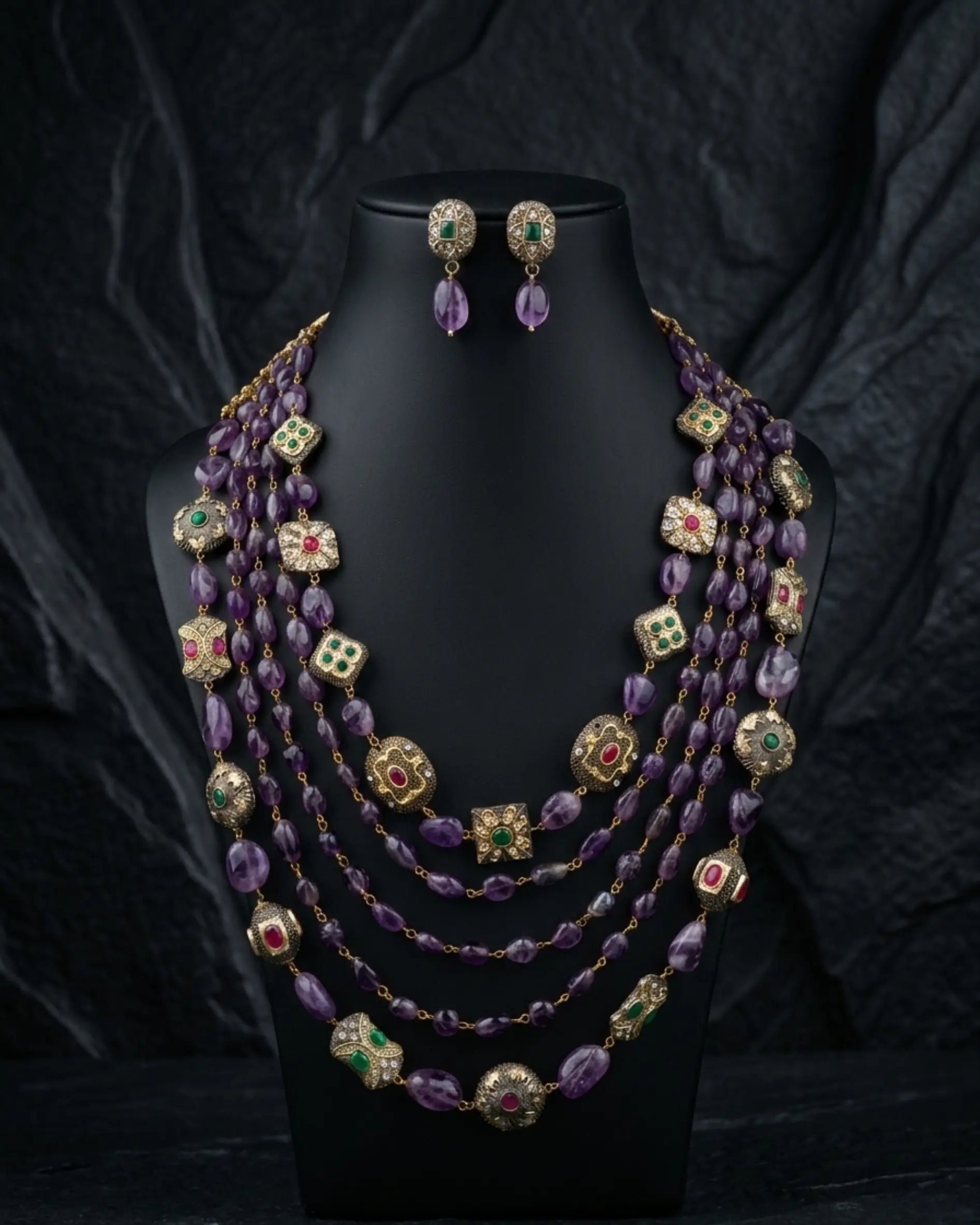 Amethyst Panchlayer Mala Set Zestro
