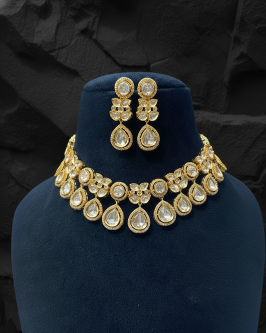 Pear Fringe Kundan Necklace Set
