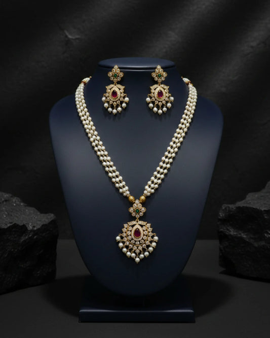 Rajwada Pearl Heritage Long Necklace Set Zestro
