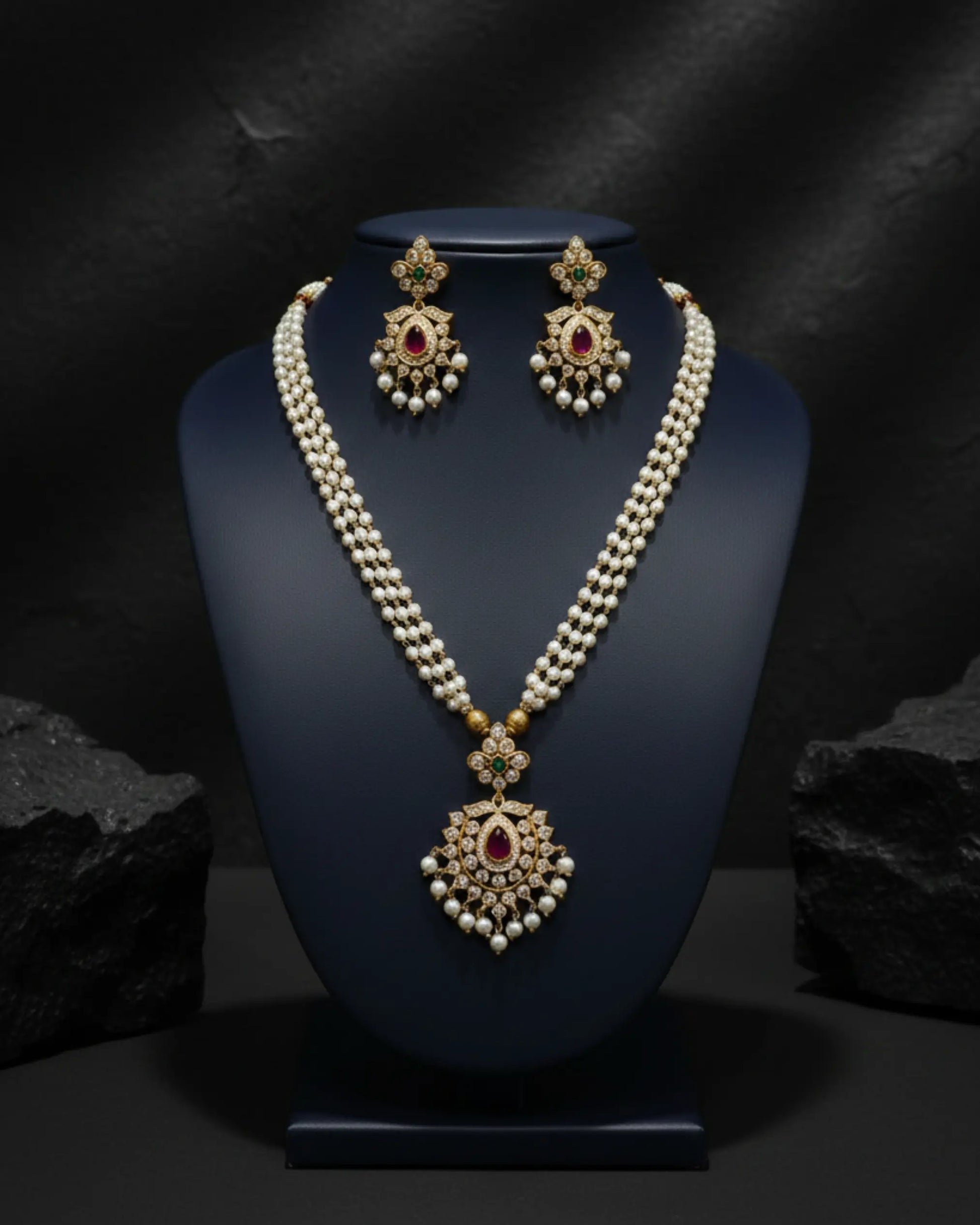 Rajwada Pearl Heritage Long Necklace Set Zestro