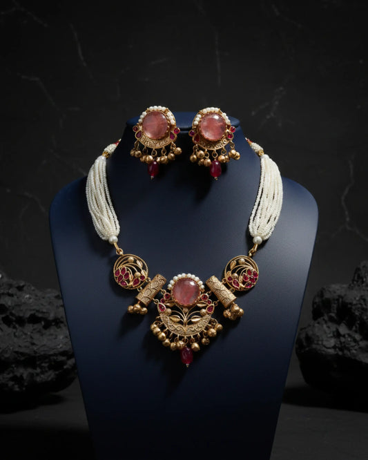 Roselle Pearl Necklace Set Zestro
