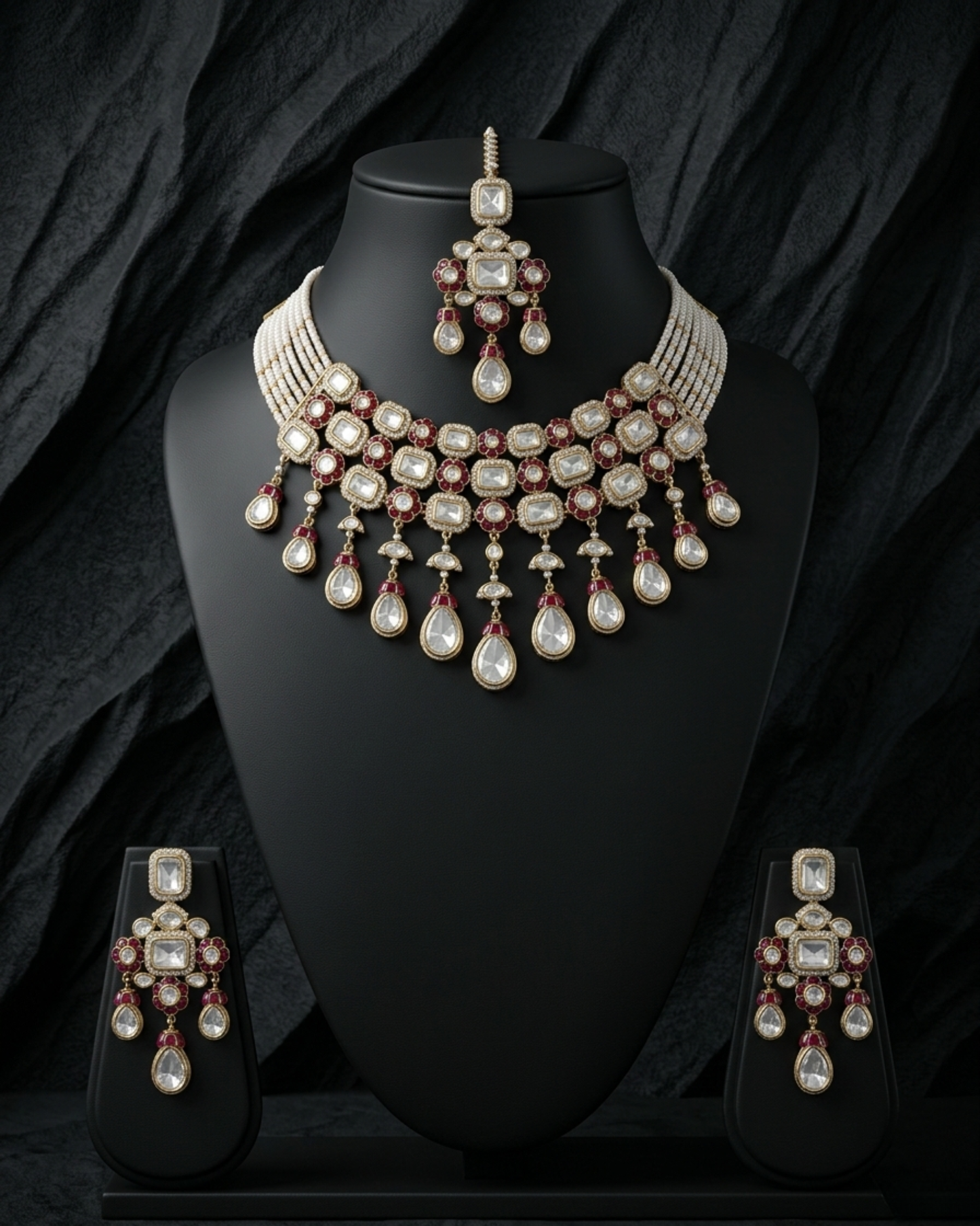 Royal Silhouette Mossinate Kundan Necklace Set