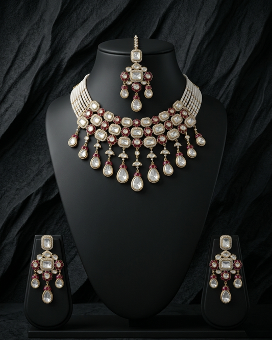 Royal Silhouette Mossinate Kundan Necklace Set
