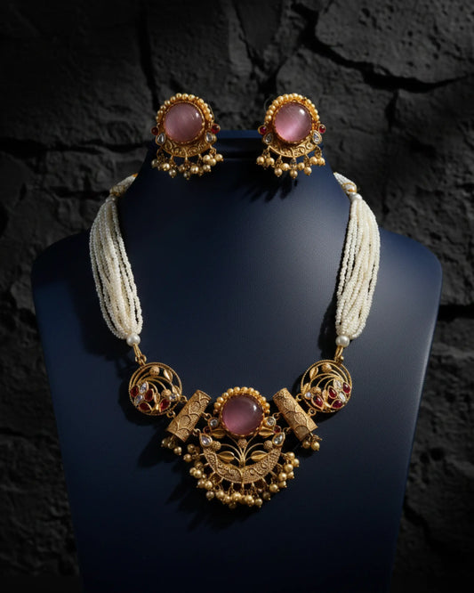 Roselle Pearl Necklace Set Zestro