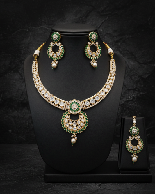 Chandbali Kundan Set with Maang Tikka