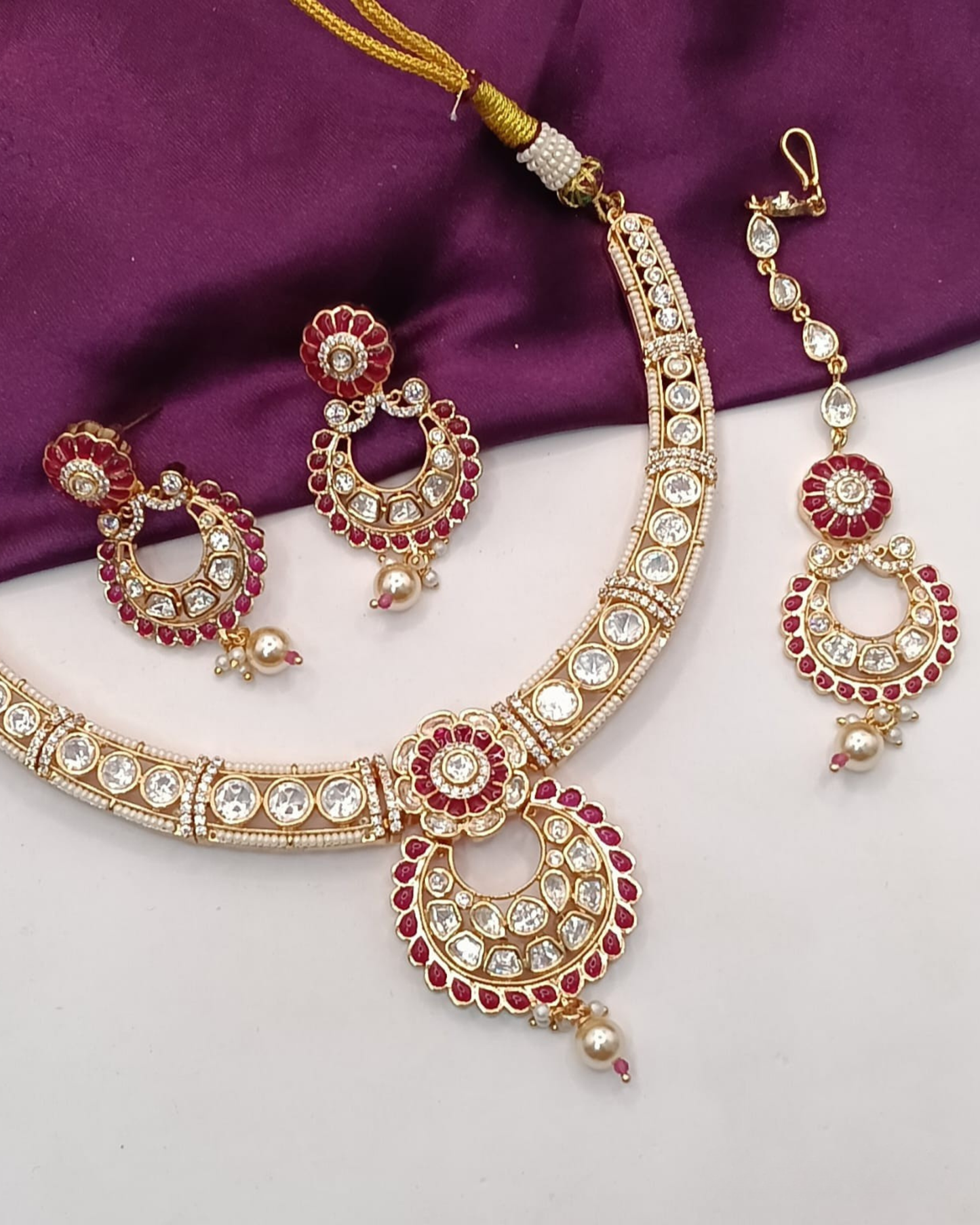 Chandbali Kundan Set with Maang Tikka