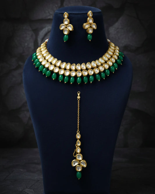 Emerald Drop Kundan Royal Set Zestro