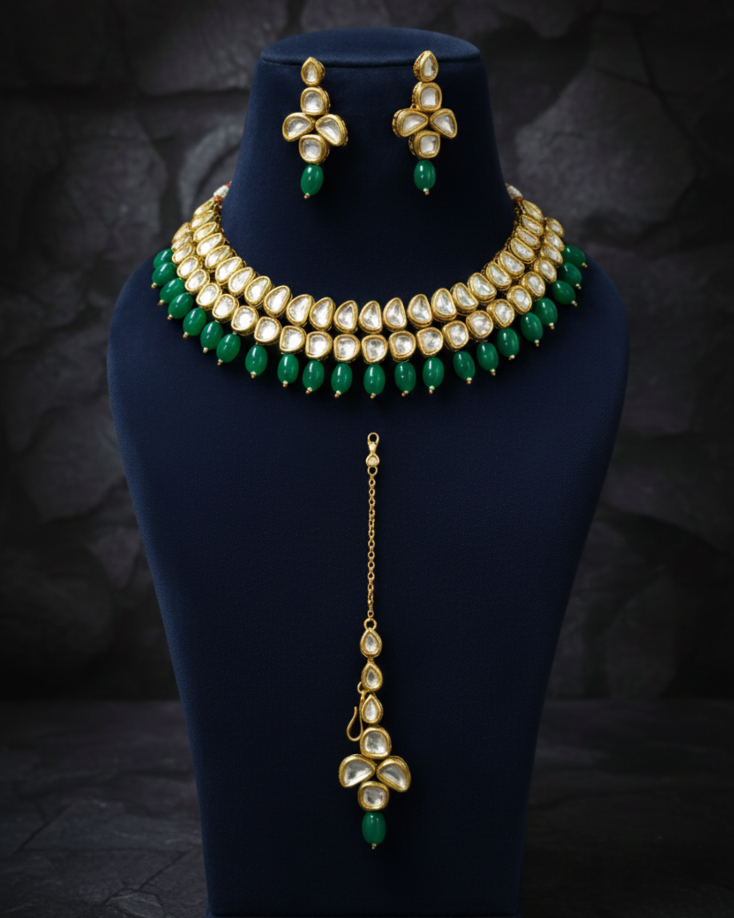 Emerald Drop Kundan Royal Set