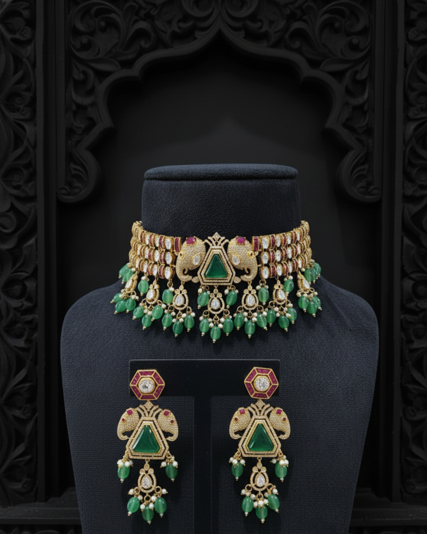 Emerald Elephant Choker Set