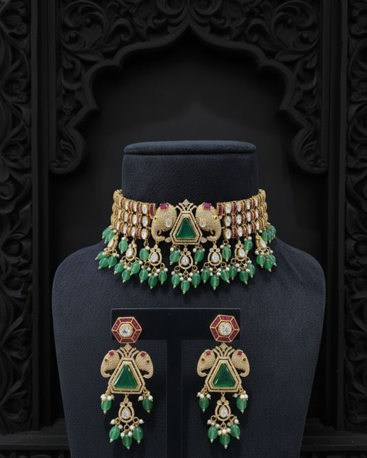 Emerald Elephant Choker Set