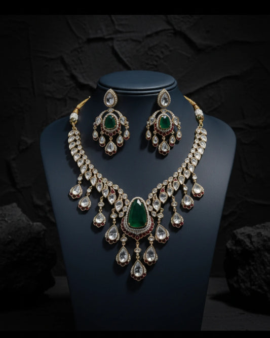 Emerald Majesty Kundan Necklace Set Zestro