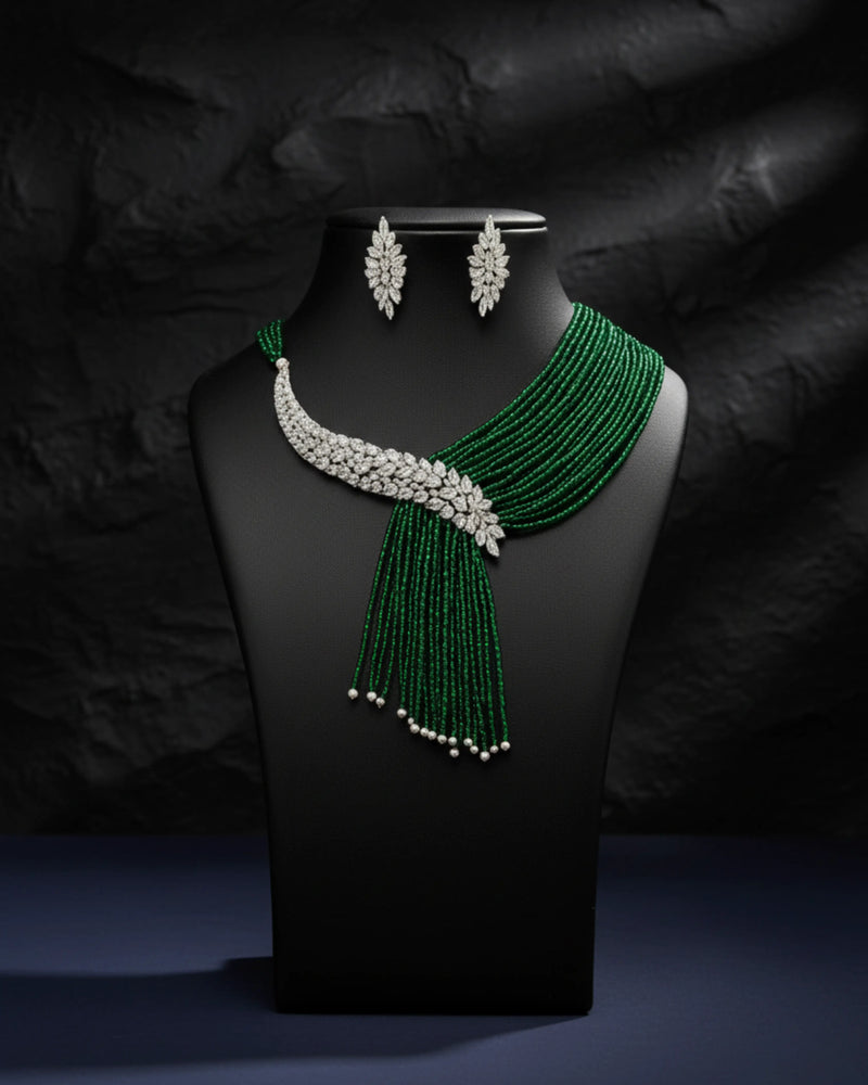 Emerald Waterfall Necklace Set Zestro
