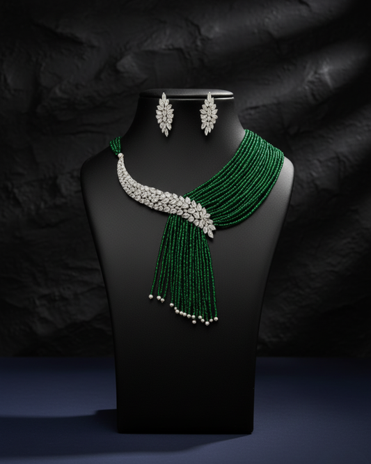 Emerald Waterfall Necklace Set