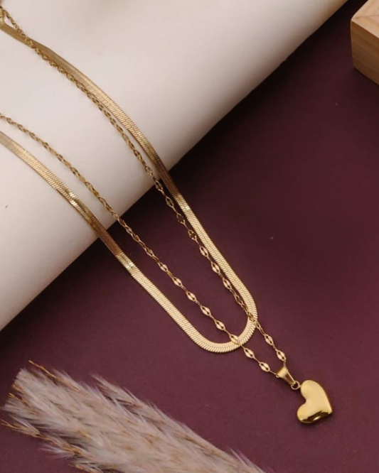 Golden Heart Duo Layer Necklace
