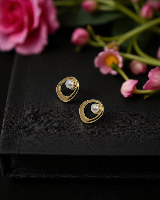 Golden Pearl Orbit Earrings