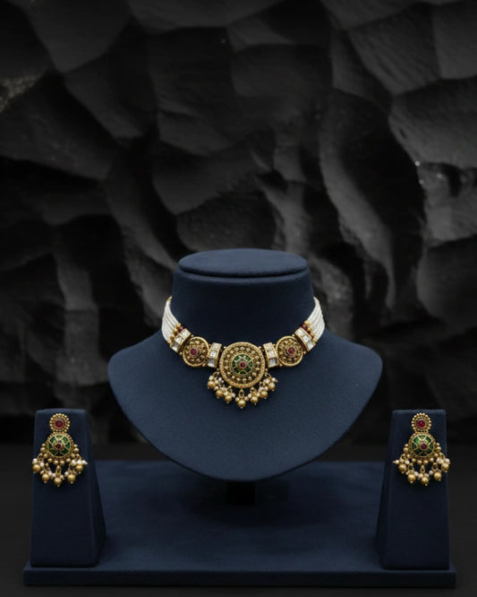Heritage Gold Choker Set with Pearl Accents Zestro