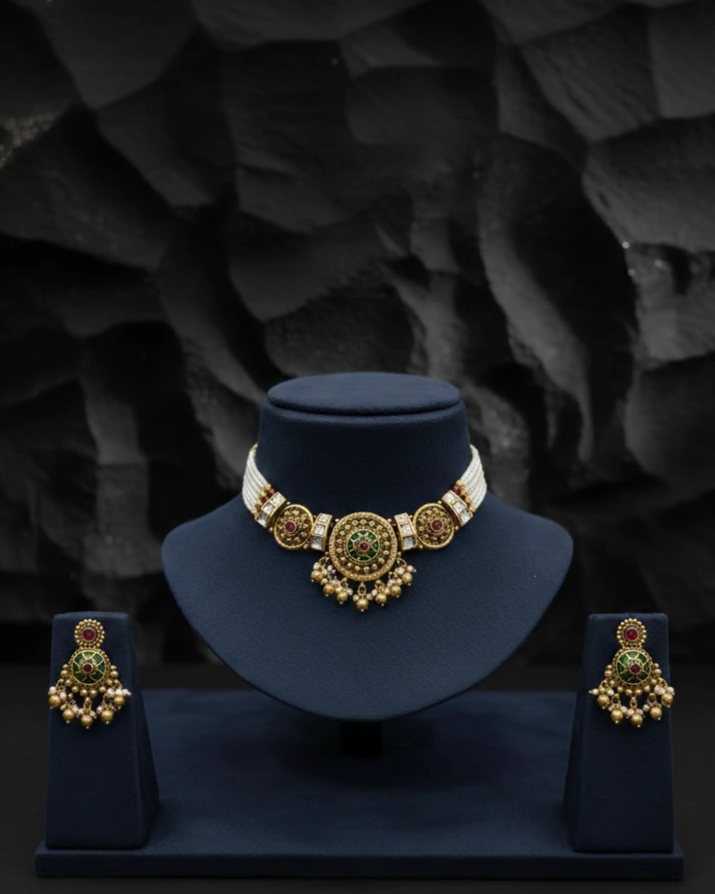 Heritage Gold Choker Set with Pearl Accents Zestro