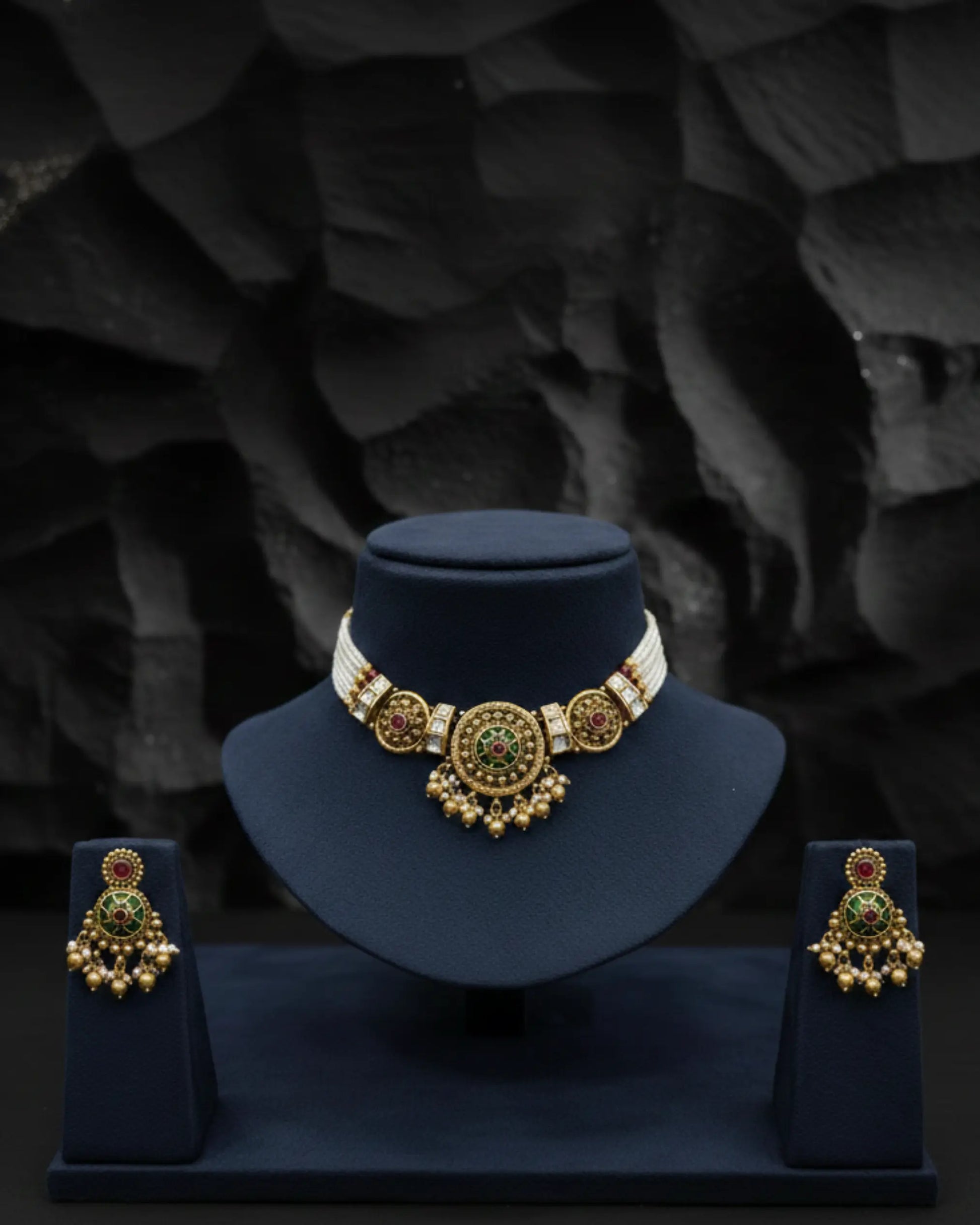 Heritage Gold Choker Set with Pearl Accents Zestro
