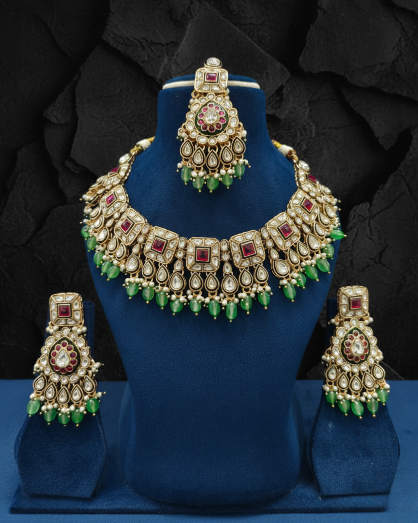 Meera Ruby Emerald Kundan Necklace Set