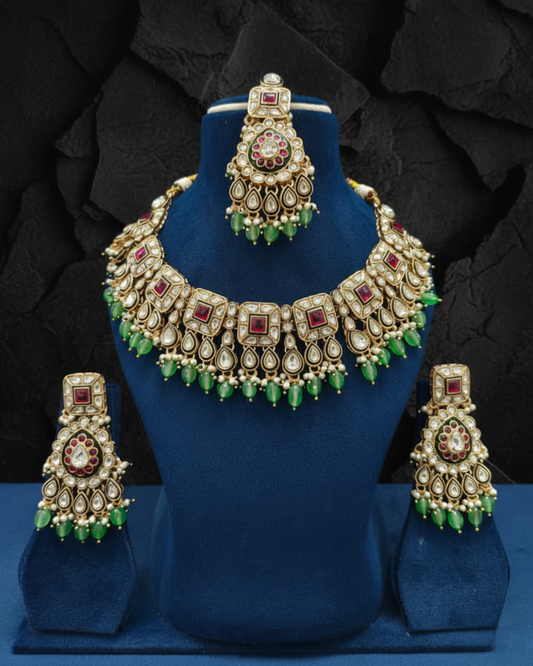 Meera Ruby Emerald Kundan Necklace Set