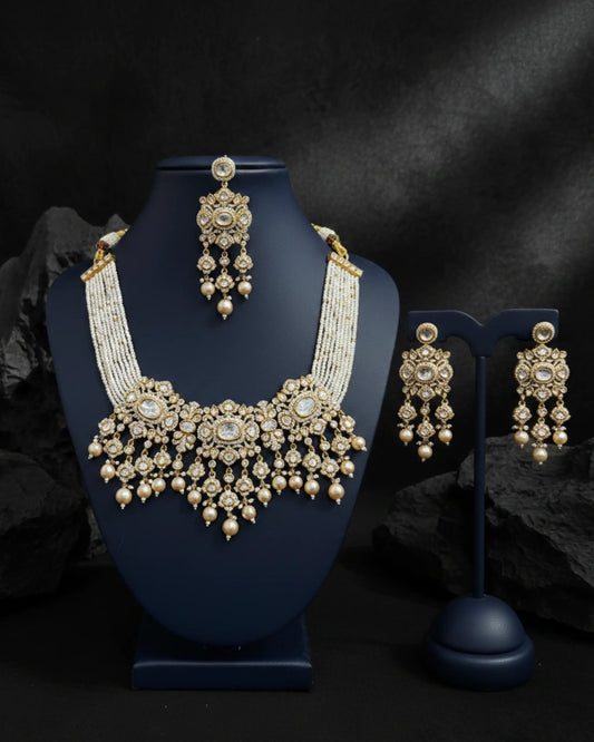 Meherbaani Pearl Kundan Necklace Set Zestro