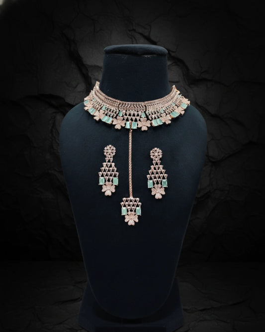 Mint Green AD Necklace Set Zestro