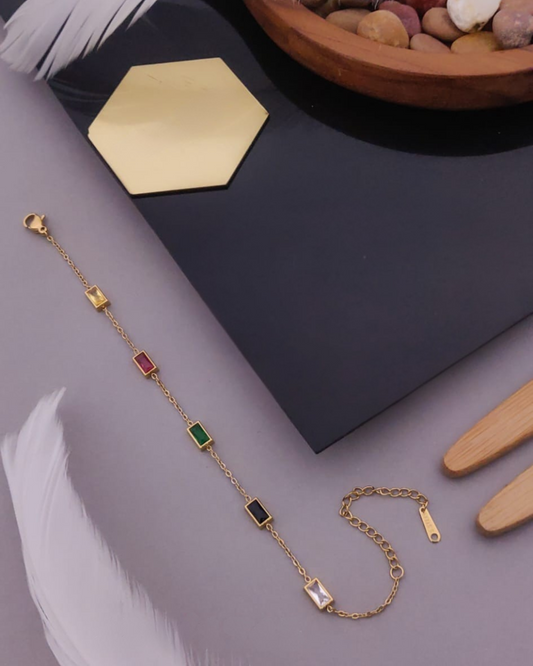 Multi-Colored Stone Chain Bracelet