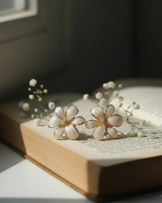 White Petal Flower Earrings Zestro