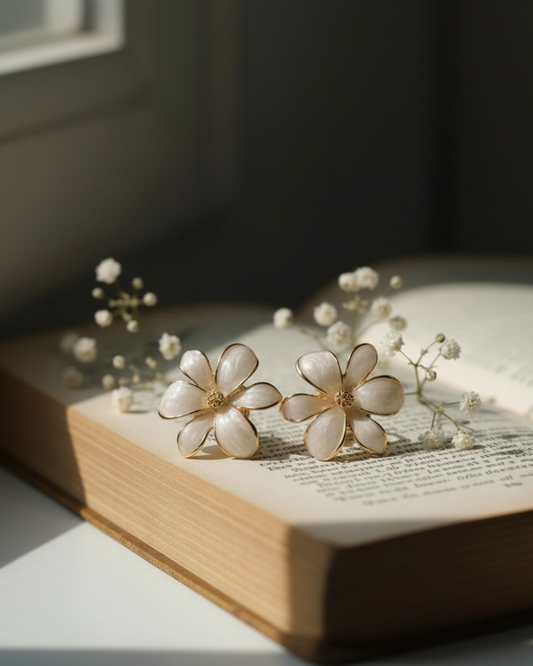 White Petal Flower Earrings