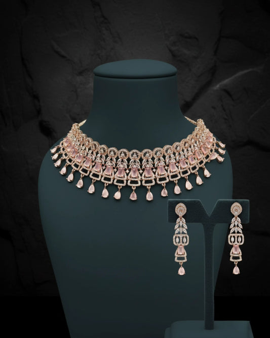Pink Crystal Necklace Set Zestro
