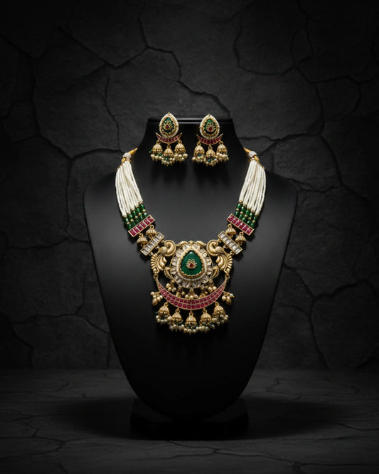 Rajvardhini Peacock Pearl Haar Set Zestro