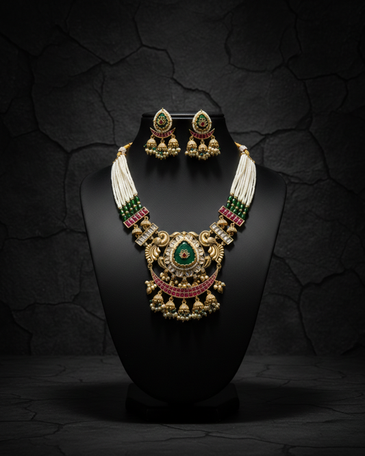 Rajvardhini Peacock Pearl Haar Set