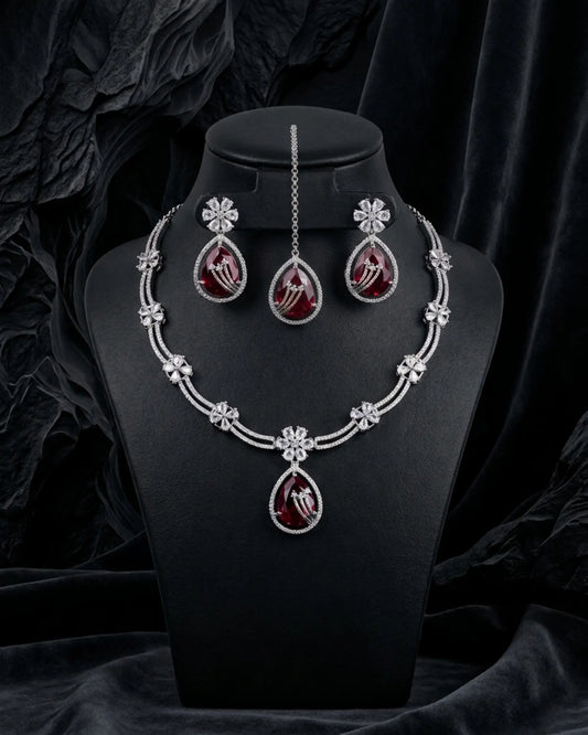 Ruby AD Bloom Necklace Set Zestro