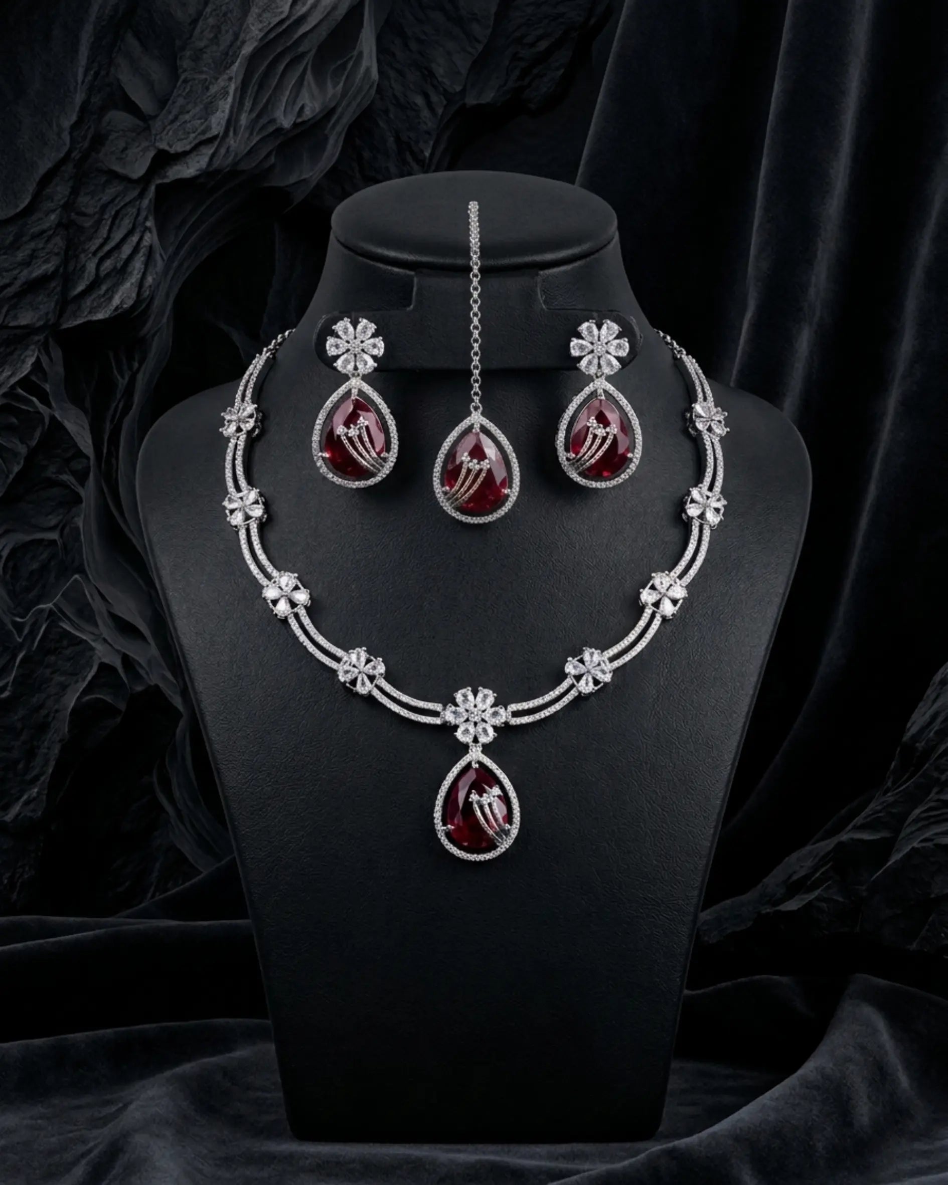 Ruby AD Bloom Necklace Set Zestro